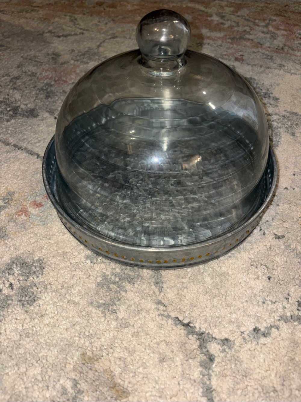 Glass Dome Server with Gray Metal Base